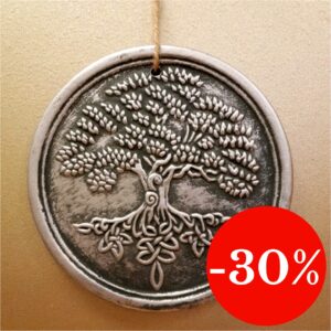 Plaque murale Terracotta  : Arbre de vie (argenté) - 20cm