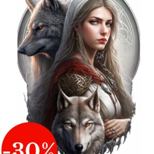 Plaque métal : Femme avec 2 loups - 30x48cm