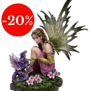 Fée en robe rose avec petit dragon violet - 35cm