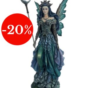 Fée magicienne couronnée, robe bleue et sceptre - 38cm