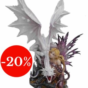 Dragon blanc avec fée succube sur pièces d'or - 58cm