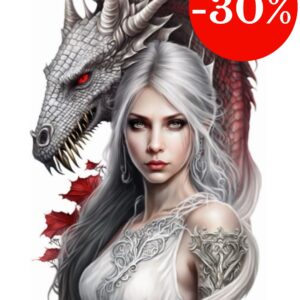 Plaque métal : Femme & dragon rouge-blanc - 29x48cm