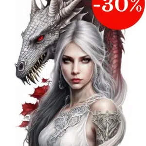 Plaque métal : Femme & dragon rouge-blanc - 29x48cm