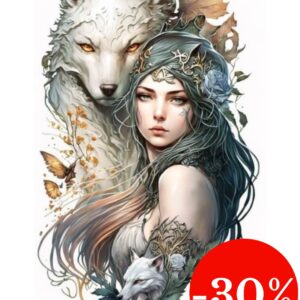 Plaque métal : Femme avec papillons & loups blanc - 27x48cm