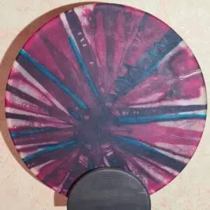 Tambour chamanique - peau de bison, bois d'érable - rose, bleu rayon