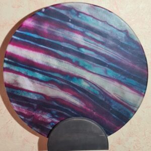 Tambour chamanique - peau de bison & bois d'érable (blanc, rose et bleu strié)