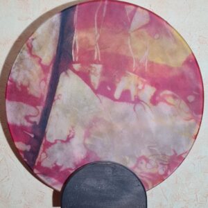 Tambour chamanique - peau de bison, bois d'érable - rose, blanc, jaune, marron marbré
