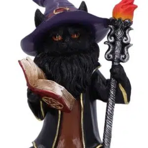 Albus : Chat noir magicien, livre & sceptre - 15cm
