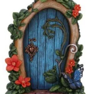 Porte bleue enchantée de fée avec papillon -16,5cm