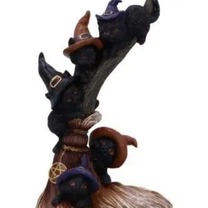 Petits chats sorciers x 5 sur balai - 21cm