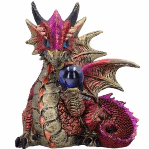 Dragon rouge tenant une boule -14,7cm