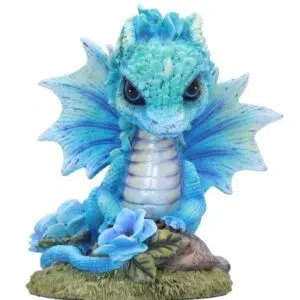 Dragon bleu à Fleur de Pavot - 12cm