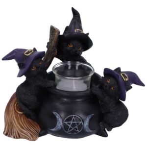 Bougeoir chaudron & chats noirs - 12cm