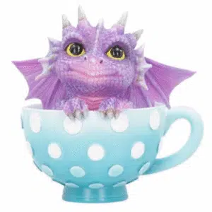Petit dragon violet dans tasse bleue - 11,2cm