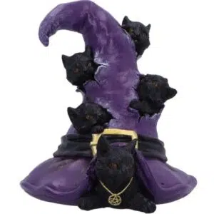Chapeau sorcier violet avec 5 chats noirs - 14cm