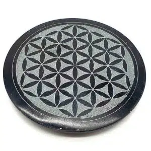 Porte encens Stéatite : Fleur de vie (gris & noir) - 10cm