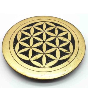 Porte encens pierre rond Fleur de vie doré 10cm