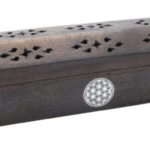 Porte encens Bois coffret Fleur de vie Noir - 30cm
