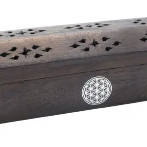 Porte encens coffret : Fleur de vie, noir (bois) - 30cm