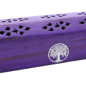 Porte encens coffret : Arbre de vie, violet (bois) - 30cm