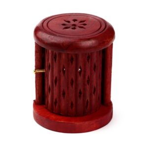 Porte-encens cône en bois avec porte sculpté