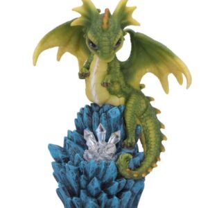 Dragon vert sur géode cristal bleu - LED - 18cm