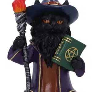 Magnus : Chat noir magicien, livre & sceptre - 15cm
