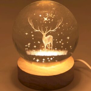 Veilleuse sphère en verre : Cerf (blanc) - 9cm