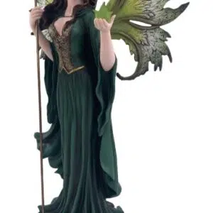 Fée magicienne verte tenant une plante - 62cm