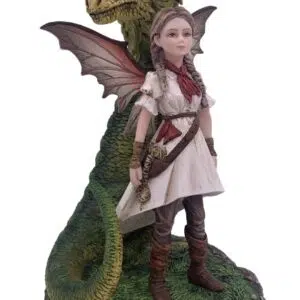 Jeune fée avec dragon vert - 20cm