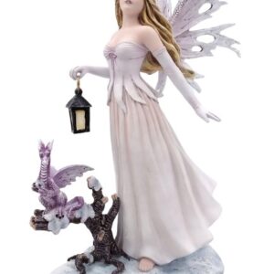 Fée d'hiver avec lanterne et petit dragon - 19,5cm