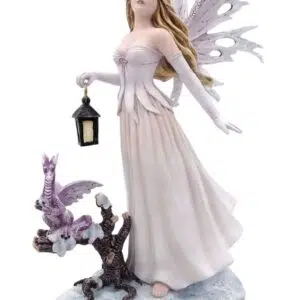 Fée d'hiver avec lanterne et petit dragon - 19,5cm