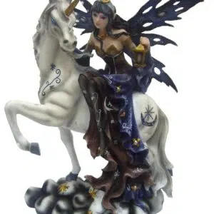 Fée bleue avec lanterne sur licorne - 25cm