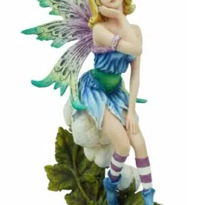 Fée blonde en robe bleue sur fleur coton - 27cm