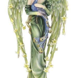 Fée verte tenant un paon - 54cm