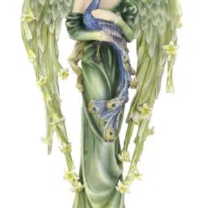 Fée verte tenant un paon - 54cm