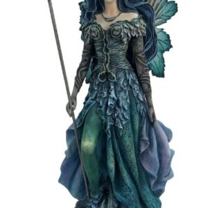 Fée magicienne couronnée, robe bleue et sceptre - 38cm