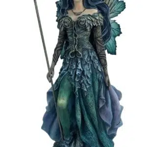 Fée magicienne couronnée, robe bleue et sceptre - 38cm