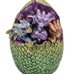 3 dragons dans un œuf vert & jaune (LED) - 15,2cm