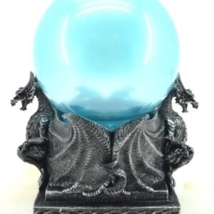 2 Dragons gris & boule de cristal bleue (LED) - 19cm