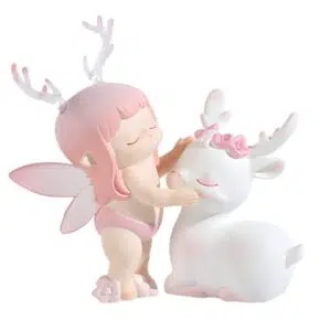 Petite fée rose avec bois et cerf - 13 x 12cm