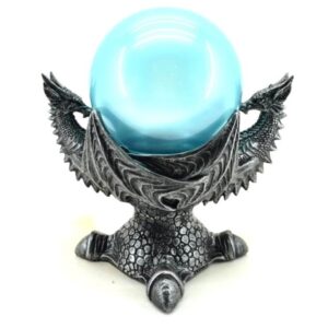 2 Dragons gris sur pied avec boule bleue (LED) - 20,8cm