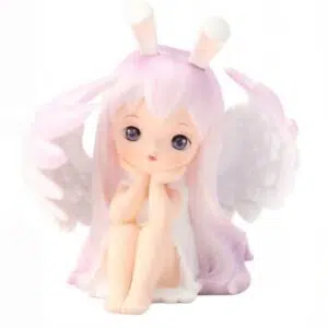 Petit ange assis avec cornes rose - 10cm