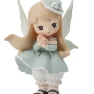 Petite fée verte à chapeau avec oiseau - 11,5cm