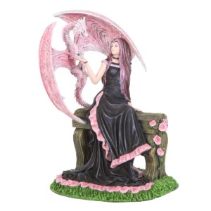 Femme en robe noire avec dragon rose, Anne Stokes - 27cm