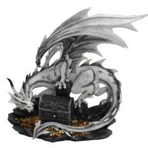 Dragon blanc avec coffre - 50cm