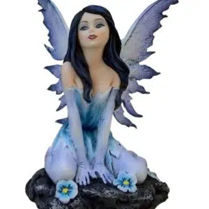 Fée bleue assise avec ailes brillantes - 14cm
