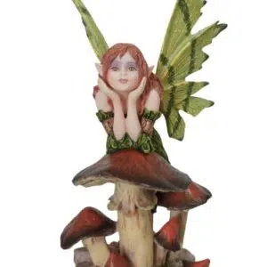 Fée pensive sur champignon - 18,5cm
