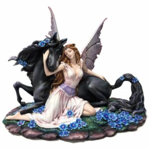 Fée avec licorne noire - 33 x 25,5cm