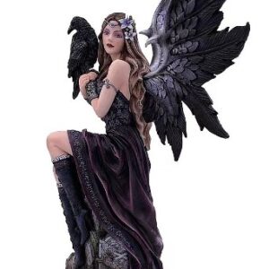 Fée sombre avec corbeau sur un rocher - 38cm